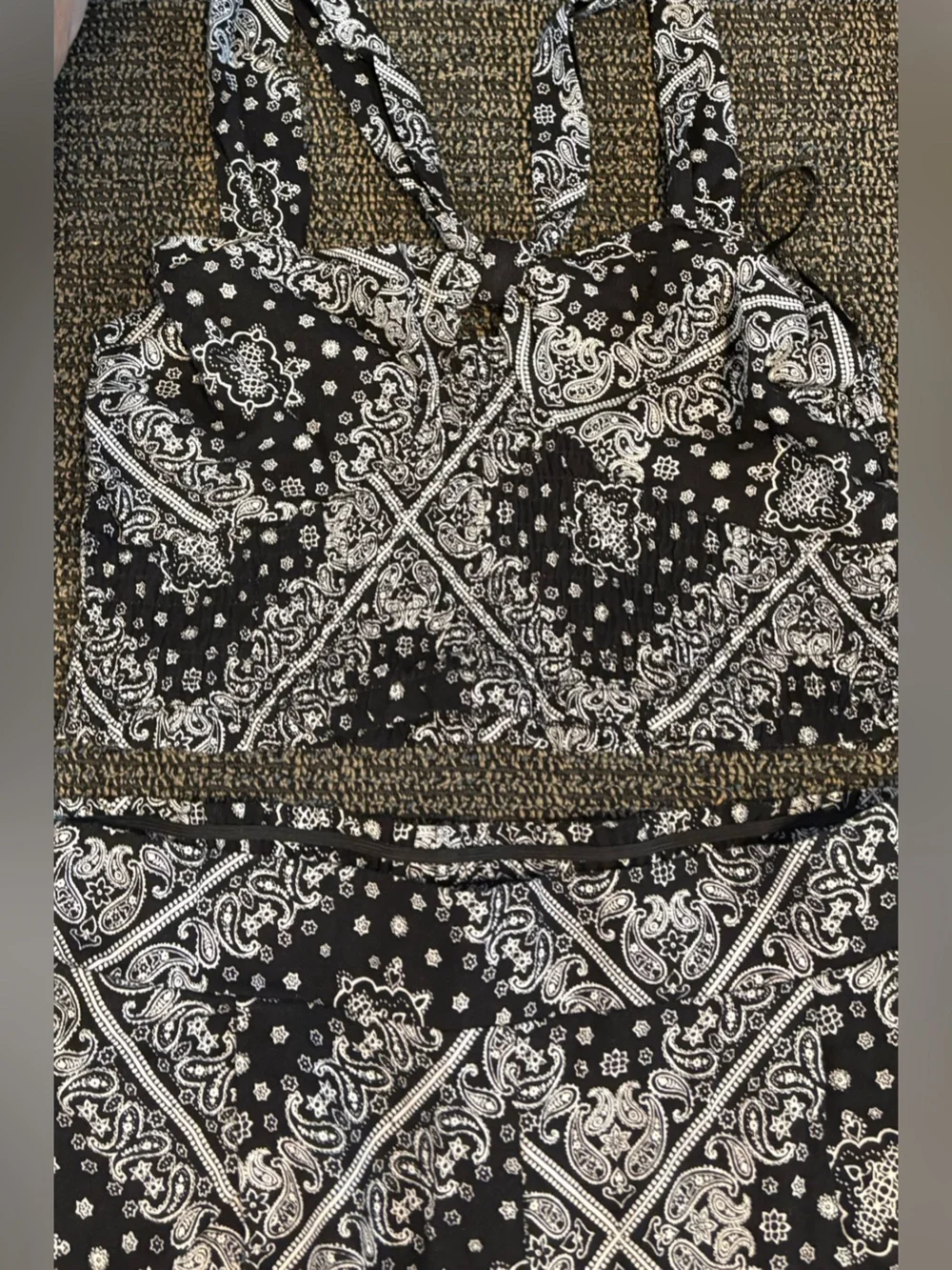 Black & White Paisley Crop Top and Pants Set